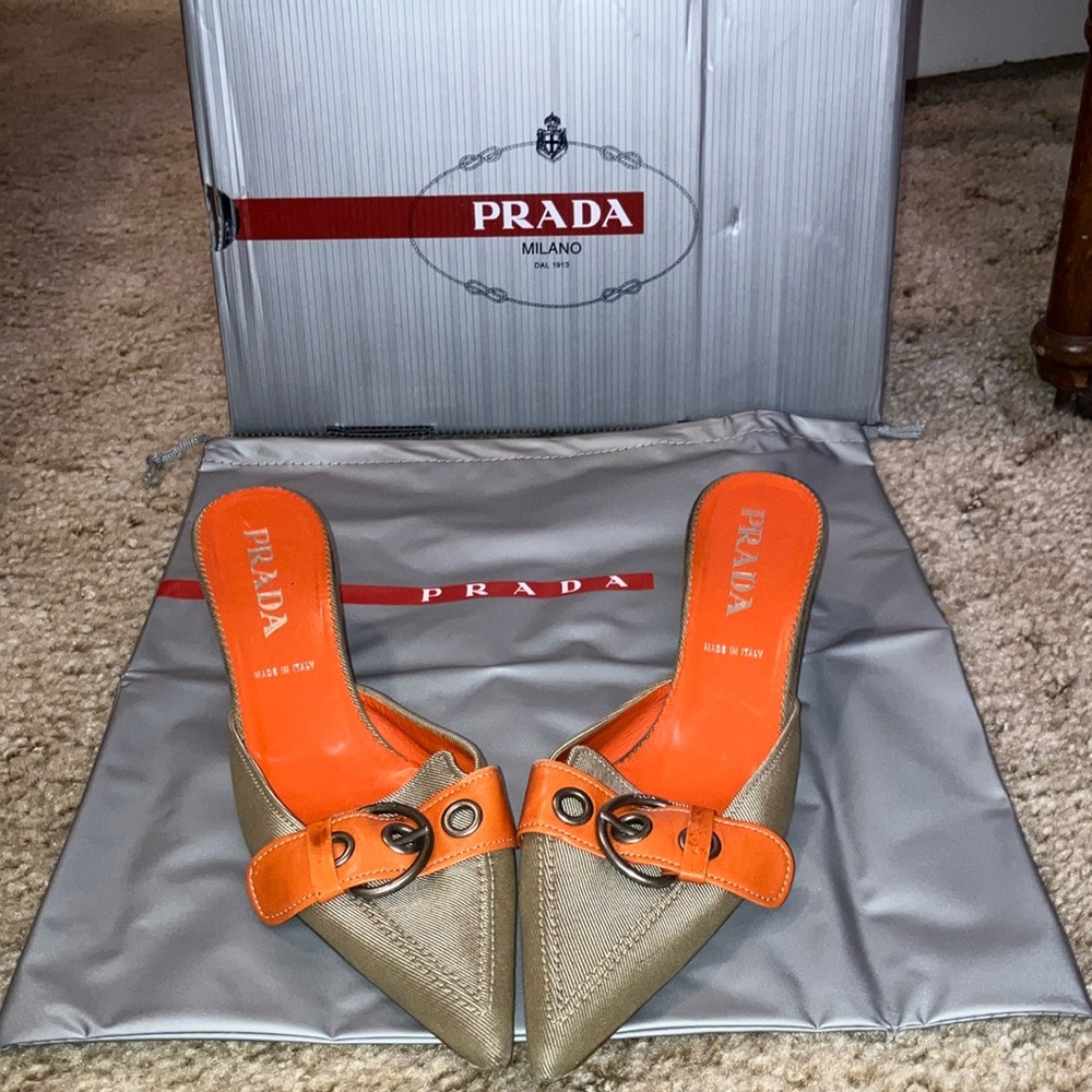Prada Women's Tan and Orange Mules